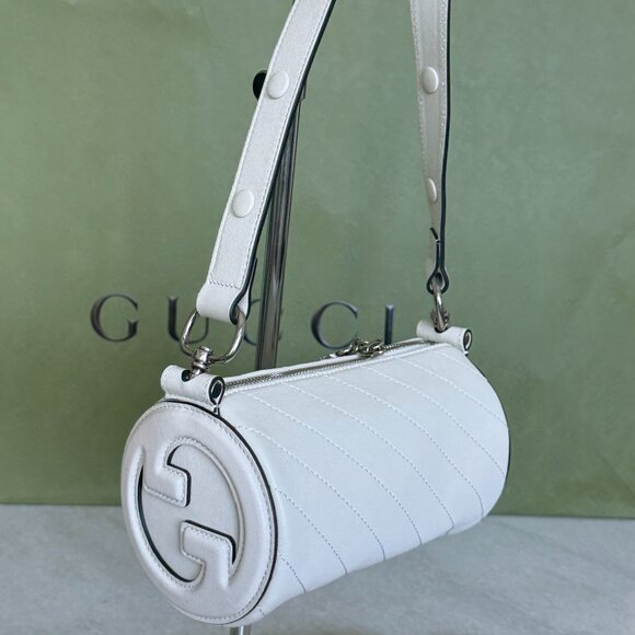 Gucci 760710 Blondie Mini Cylinder Shoulder Bag White Leather - Picture 1 of 15